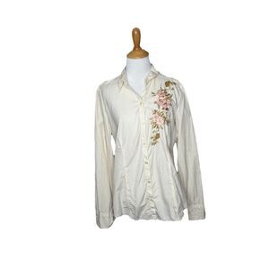 Banana Republic Western Rose Shirt Beige Long Sleeve Floral Medium Womens
